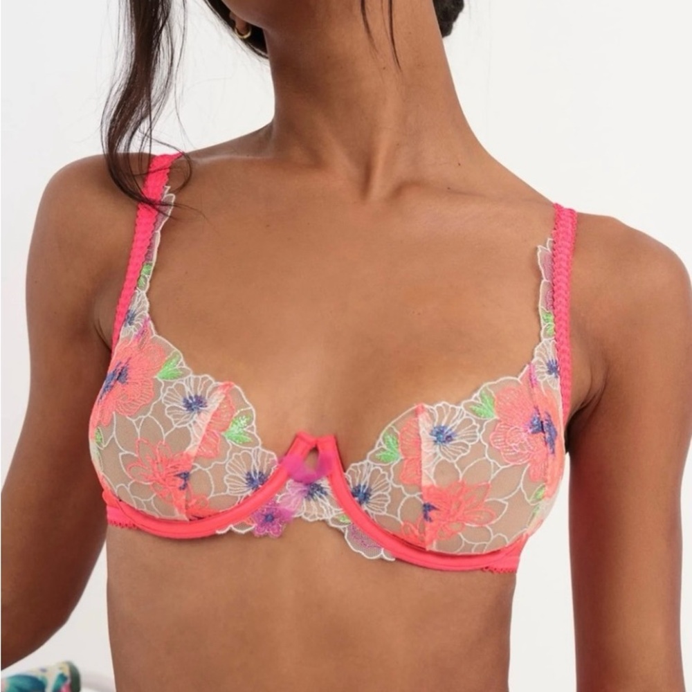 For Love & Lemons Shimmery Zinnia Embroidered Underwire Bra 38C NWT